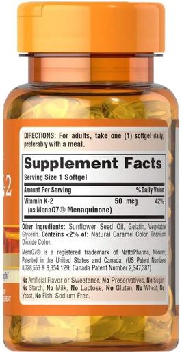 Витамин K Puritan's Pride Vitamin K-2 (MenaQ7) 50 mcg 30 Softgels (949928)