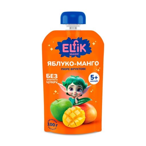 Детское фруктовое пюре Elfik Magic Яблоко-манго, без добавленного сахара, от 5 месяцев, 18*100 г