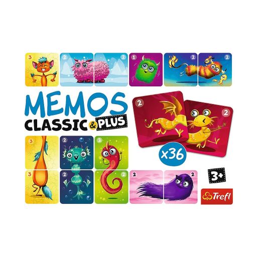 Детская настольная игра Trefl Memos Classic & Plus Cute Monsters от 3 лет, 27*18.7*6.2 см, 36 карточек (2273)