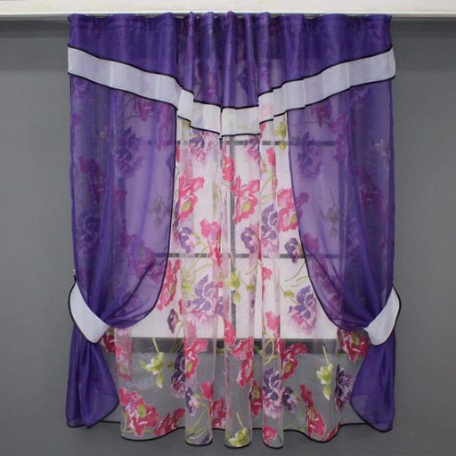 Шифоновые занавески шторы короткие Фиолетовый 2x270x170 см (zanaves081к-3) (953980)
