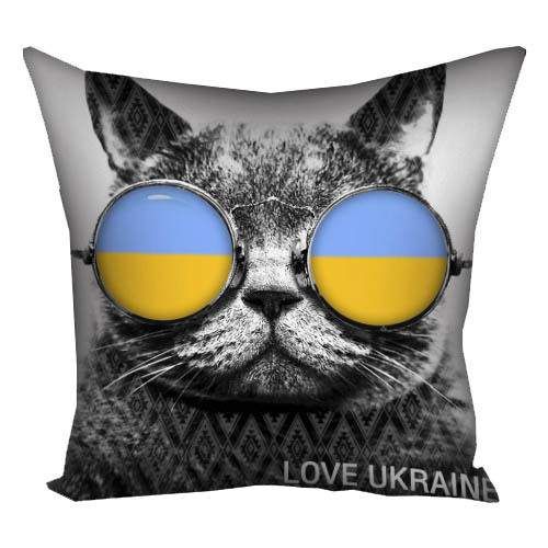 Подушка габардиновая c принтом Кот в очках Love Ukraine 30x30 (3P_UKR098) (960583)