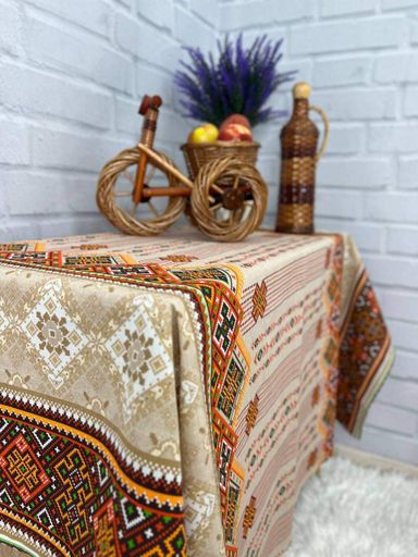 Скатерть для кухни на стол тканевая из льна в украинском стиле вышиванки 150х110 см (Е05014В-3) (963297)