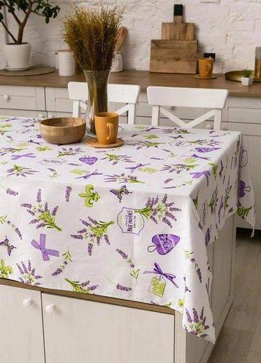 Скатерть для кухни на стол тканевая из льна прованс Цветы 150х110 см (Е0509В-3) (963310)