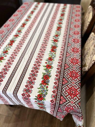 Скатертина з українським орнаментом гіпоалергенна 150х220 см Білий (П4КЕ05020-53) (963320)