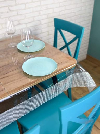 Силиконовая скатерть с Серебряной стразовой лентой  390х170 см (964017)