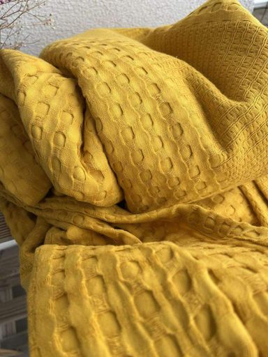 Покрывало ZEINTEX Марокко вафельное хлопковое горчичного цвета 140х200 см. (967095)