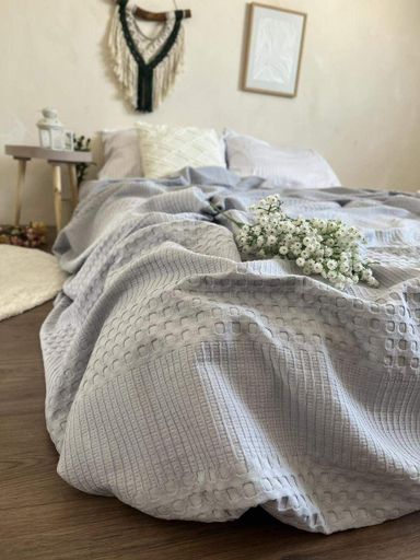 Покривало ZEINTEX Марокко вафельне бавовняне сірого кольору 200х230 см (967152)