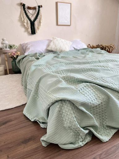 Покрывало ZEINTEX Марокко вафельное хлопковое ментолового цвета (967480)