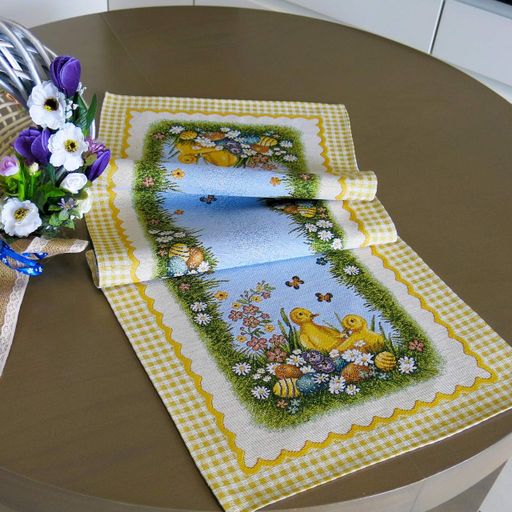 Доріжка на стіл Maystat Качата гобеленова з люрексом 37х100 см блакитна (970534)