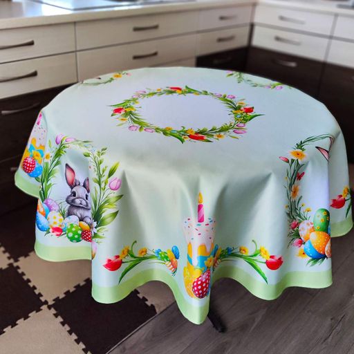 Скатертина Maystat Кролики водовідштовхуюча Ø 160 см зелена (0157-R160) (970596)