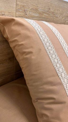Постільна білизна з мереживом Бязь Gold Luxe євро 200х220 наволочки 50х70 кава з молоком (971675)
