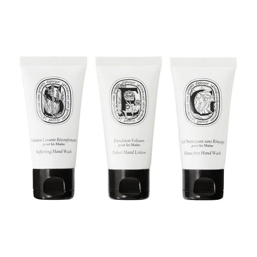 Парфюмированный набор для рук Diptyque The Art Of Hand Care Travel Set женский (лосьон, 30 мл + очищающий гель, 30 мл + мыло, 30 мл + мешочек)