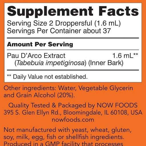 Мурашине дерево NOW Foods Pau D'Arco Extract 59 ml /37 servings/ (973979)