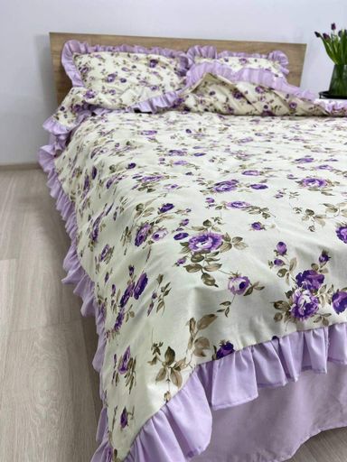 Постельное белье с рюшами двуспальный 175х210 Бязь Gold Luxe на молнии наволочки 70х70 нежность фиолетовая (974513)