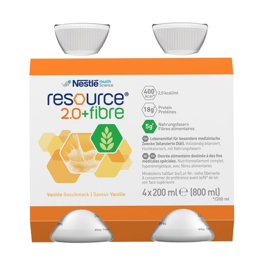 Энтеральное питание Nestle Resource 2.0 + Fibre от 3 лет, со вкусом ванили, 4*200 мл