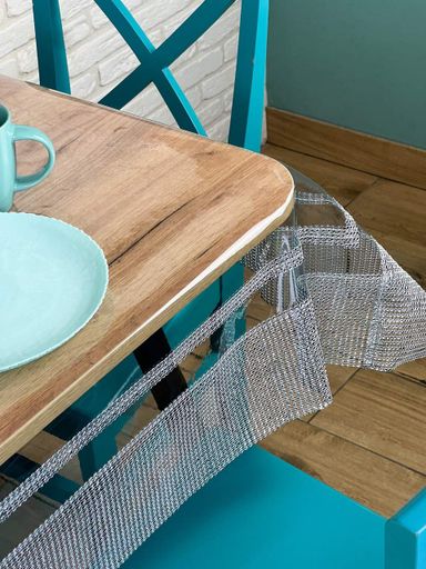 Силіконова скатертина з Срібною стразовою стрічкою (подвійною) 140х110 см (980096)