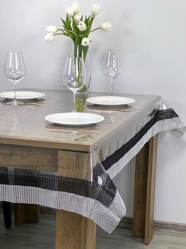 Силиконовая скатерть с Черно-серебряной стразовой лентой  330х100 см (981757)