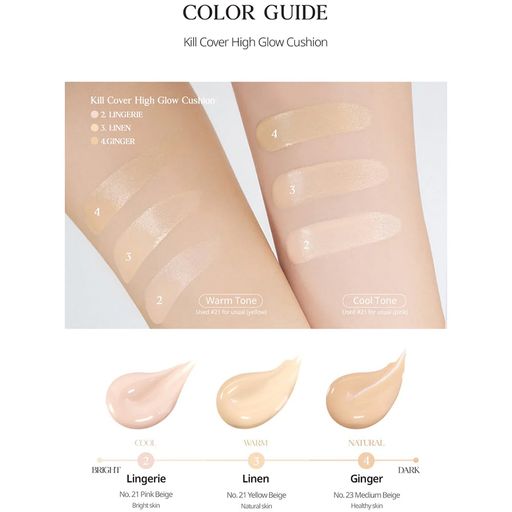 Сияющий тональный кушон для лица Clio Kill Cover High Glow Cushion, SPF 50+ PA+++, 14 г (+ сменный блок, 14 г)