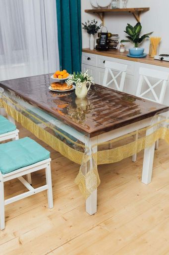 Силіконова скатертина із Золотою стразовою стрічкою (подвійною) 260х120 см (984893)