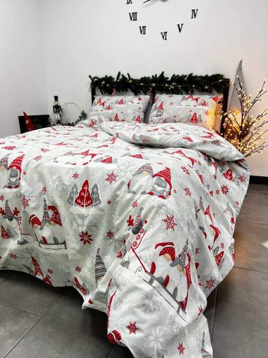 Комплект постельного белья двуспальный 175х210 Бязь Gold Luxe наволочки 50х70 Новогодний гном на красном (987420)