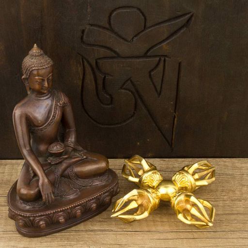 Подвійний схрещений ваджр HandiCraft Бронза Позолота П'ять спиць 11 см (26370) (987795)