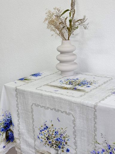 Скатертина Ecotton 150х220 см бавовняна з рогожки сіра 11998/1 Польові квіти (989232)