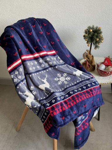 Плед Ecotton 200х220 см Well Soft новогодний с оленями синий (23222) (989373)
