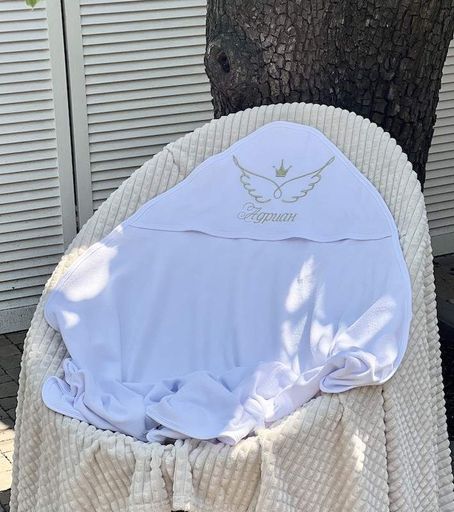Іменна крижма TM Brilliant Baby 95х95 Махра бавовняна двохшарова без мережива з вишивкою крил і ім'я BB038 (998802)